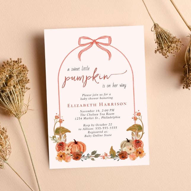 Convite Chuva de Bebê Menina Pequena Abóbora Doce Outono (Sweet Little Pumpkin Fall Baby Girl Shower Invitation)