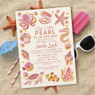 Convite Chuva de Bebê Menina Pérola do Mar Rosa Criaturas