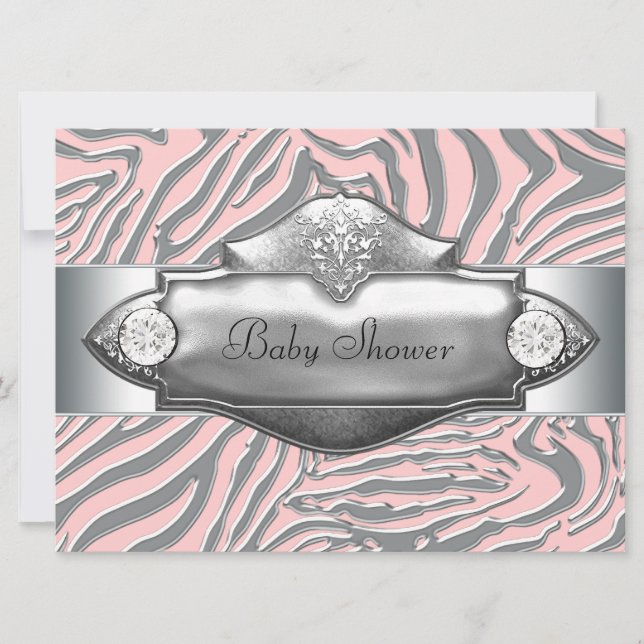 Convite Chuva de Bebê Menina Pink Zebra Pink Zebra (Frente)