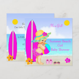 Convite Chuva de Bebê Menina Praia Rosa Azul Turquesa Chap
