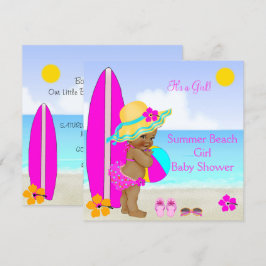 Convite Chuva de Bebê Menina Praia Rosa Azul Turquesa Étni