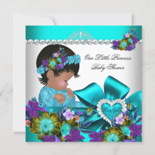 Convite Chuva de Bebê Menina Princesa Azul Teal Roxo 2