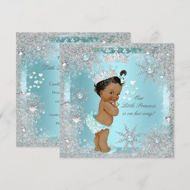 Convite Chuva de Bebê Menina Princesa Azul Turquesa Coraçõ (Frente/Verso)