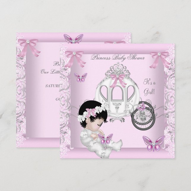 Convite Chuva de Bebê Menina Princesa Carruagem Borboleta (Frente/Verso)