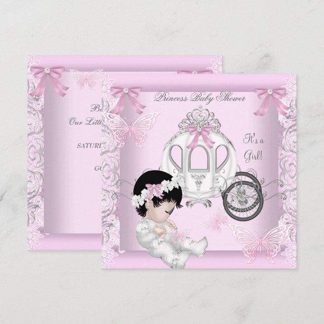 Convite Chuva de Bebê Menina Princesa Carruagem Borboleta (Frente/Verso)