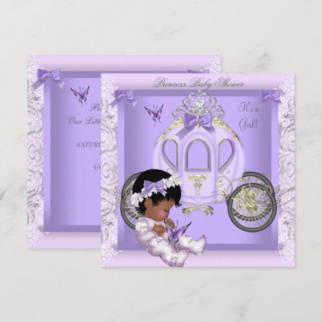 Convite Chuva de Bebê Menina Princesa Carruagem Lavanda 3 (Frente/Verso)