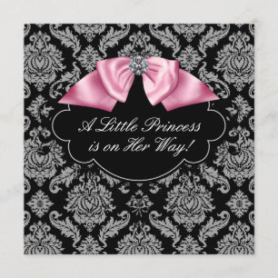 Convite Chuva de Bebê Menina Princesa Damasco Rosa e Preto