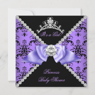 Convite Chuva de Bebê Menina Princesa Damasco Roxo Diamant