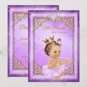 Convite Chuva de Bebê Menina Princesa Dourada Roxa
