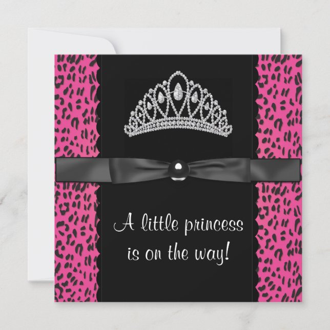 Convite Chuva de Bebê Menina Princesa Leopardo Rosa Vibran (Frente)