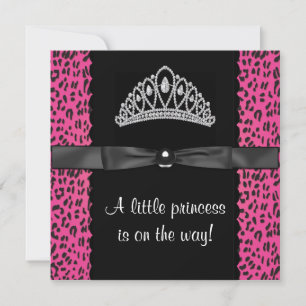 Convite Chuva de Bebê Menina Princesa Leopardo Rosa Vibran