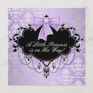 Convite Chuva de Bebê Menina Princesa Preto Roxo Prata