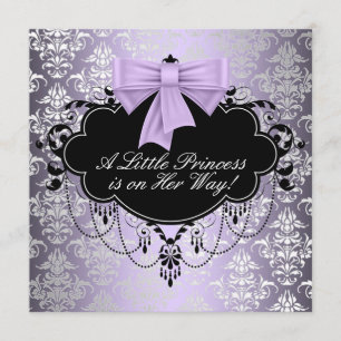 Convite Chuva de Bebê Menina Princesa Preto Roxo Prata