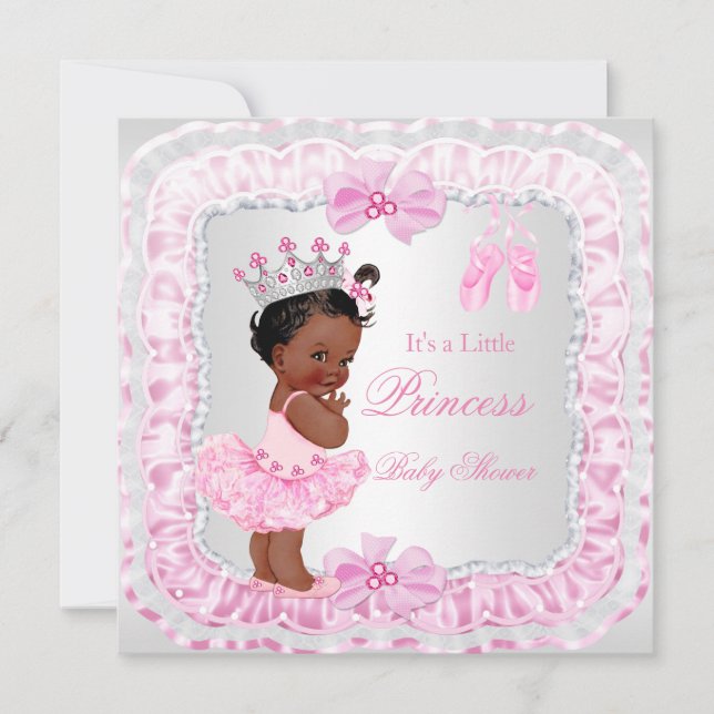 Convite Chuva de Bebê Menina Princesa Rosa Bailarina Étnic (Frente)