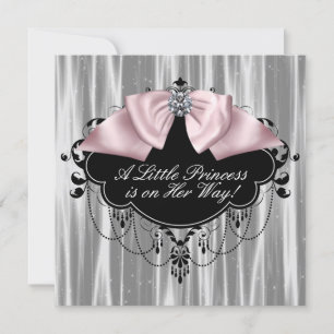 Convite Chuva de Bebê Menina Princesa Rosa e Preta