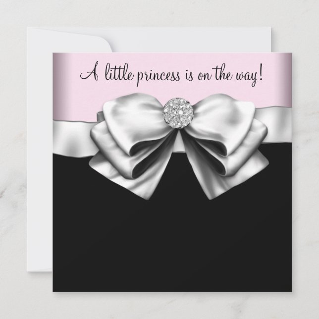 Convite Chuva de Bebê Menina Princesa Rosa e Preta (Frente)