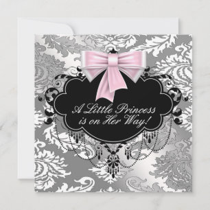 Convite Chuva de Bebê Menina Princesa Rosa Preto Prata