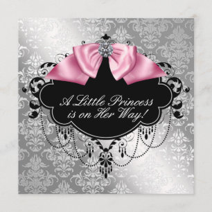 Convite Chuva de Bebê Menina Princesa Rosa Preto Prata
