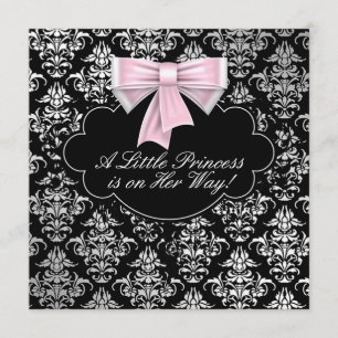 Convite Chuva de Bebê Menina Princesa Rosa Preto Prata