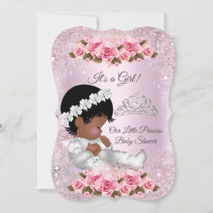 Convite Chuva de Bebê Menina Princesa Rosas Pink étnico