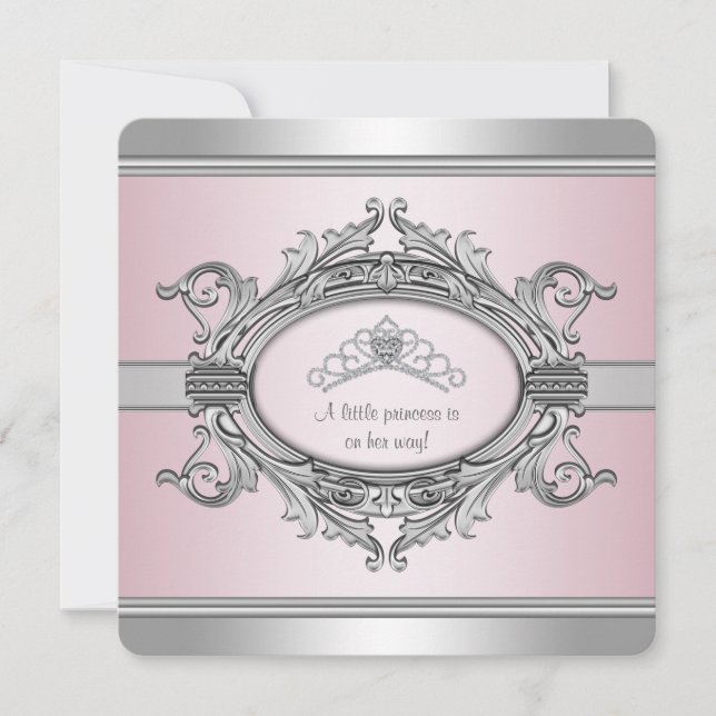Convite Chuva de Bebê Menina Princesa Tiara Diamante Cinza (Frente)