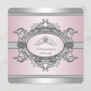 Convite Chuva de Bebê Menina Princesa Tiara Diamante Cinza