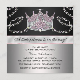 Convite Chuva de Bebê Menina Princesa Tiara Rosa e Preto