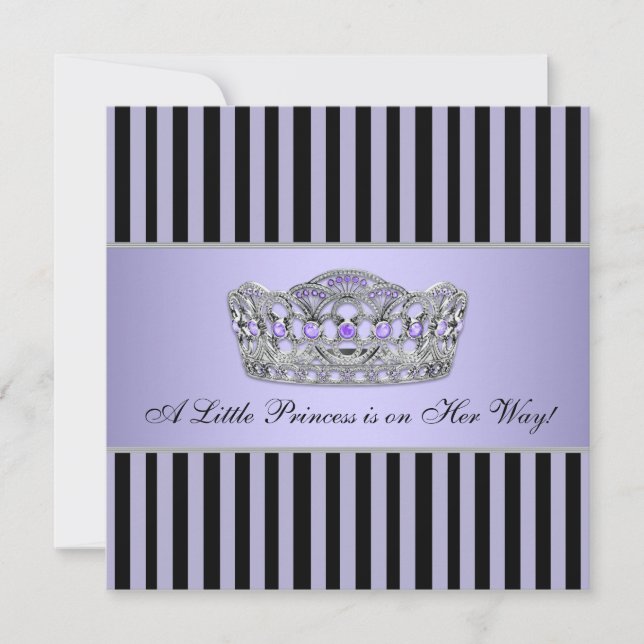 Convite Chuva de Bebê Menina Princesa Tiara Roxo Preto (Frente)