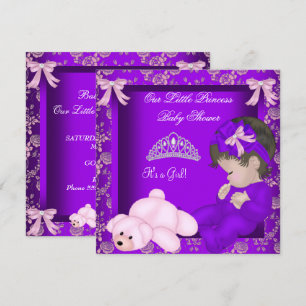 Convite Chuva de Bebê Menina Princesinha Damasco Roxo
