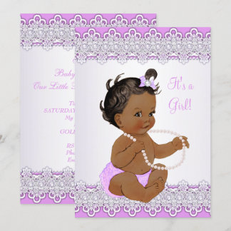 Convite Chuva de Bebê Menina Renda Lavanda Pérola Étnica