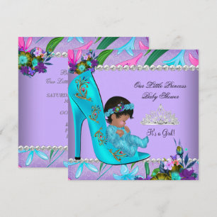 Convite Chuva de Bebê Menina Rosa Azul Teal Roxo Sapato