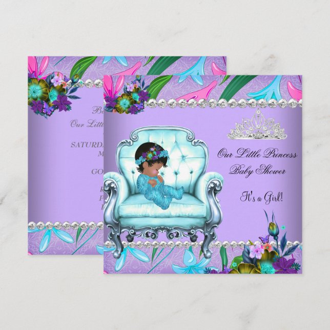 Convite Chuva de Bebê Menina Rosa Azul Turquesa Roxo Cadei (Frente/Verso)
