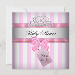 Convite Chuva de Bebê Menina Rosa Branco Listra Princesa