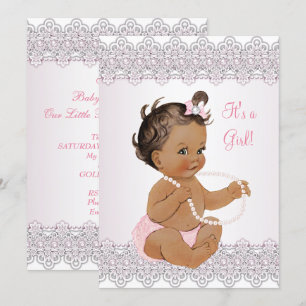 Convite Chuva de Bebê Menina Rosa Branco Renda Pérola More