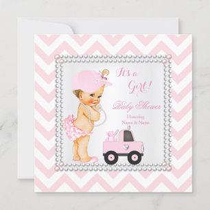 Convite Chuva de Bebê Menina Rosa Caminhão Urso Cap Blonde