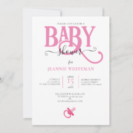 CONVITE CHUVA DE BEBÊ MENINA ROSA COM CHUPETA