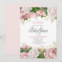Chuva de Bebê Menina Rosa Dourado Floral