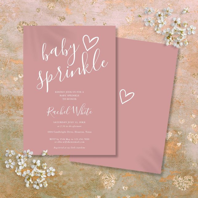 Convite Chuva de Bebê Menina Rosa Empoeirada (Dusty Rose Baby Girl Baby Sprinkle Shower Invitation)