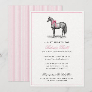 Convite Chuva de Bebê Menina Rosa Equina Cavalo Elegante V