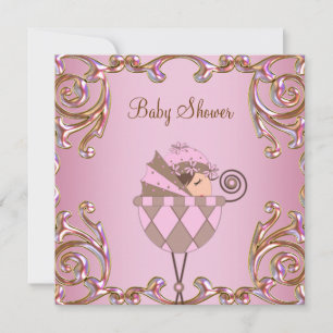 Convite Chuva de Bebê Menina Rosa Marrom e Dourado