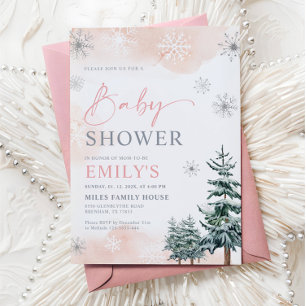 Convite Chuva de Bebê Menina Rosa no Inverno Mágico