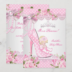 Convite Chuva de Bebê Menina Rosa Pontos Polka Saltos Alto