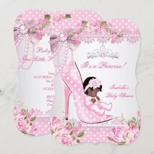 Convite Chuva de Bebê Menina Rosa Pontos Polka Saltos Alto