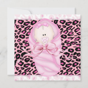 Convite Chuva de Bebê Menina Rosa Preto Leopardo