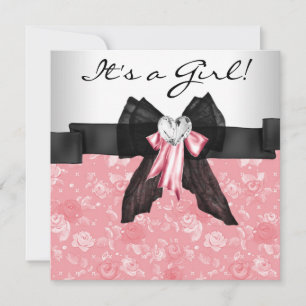 Convite Chuva de Bebê Menina Rosa Preto Rosa