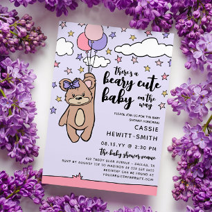 Convite Chuva de Bebê Menina Rosa Roxo Beary Fofo