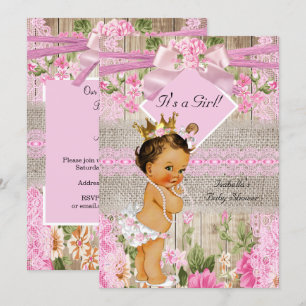 Convite Chuva de Bebê Menina Rosa Rústico Madeira Burel Be