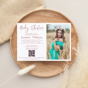 Convite chuva de bebê menina rosa script foto código qr si