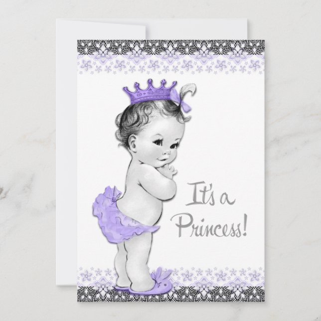 Convite Chuva de Bebê Menina Roxo Lavanda e Cinza (Frente)