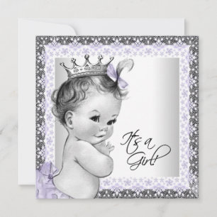 Convite Chuva de Bebê Menina Roxo Lavanda e Cinza